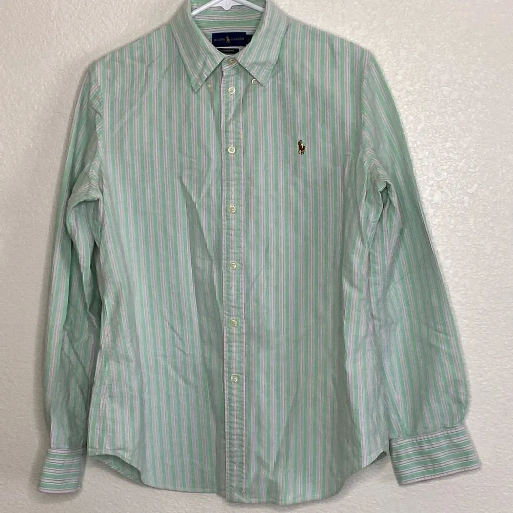 RALPH LAUREN Boy’s 100 Cotton Button Down Striped Shirt Size L